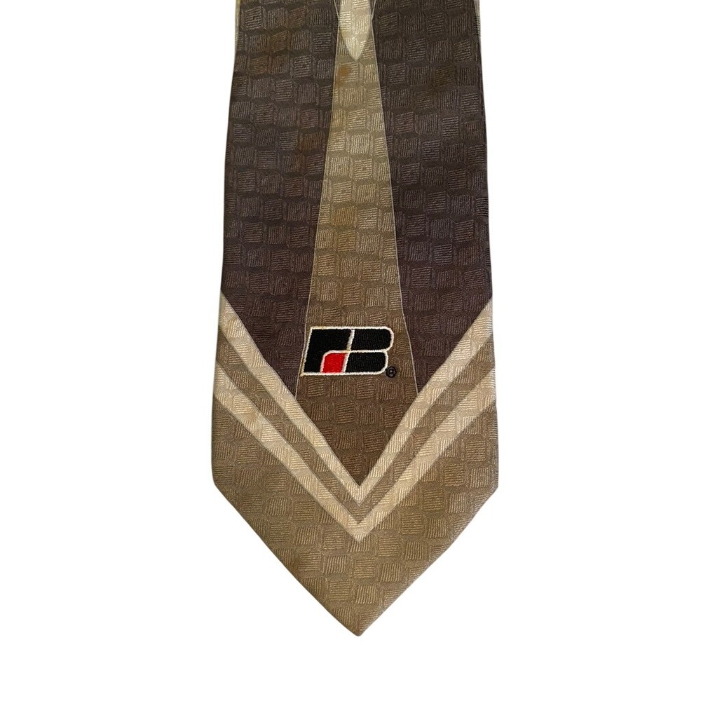 Alberto Zerra Rome New York Mens Tie Brown Geometric FB Logo Silk Blend 4 Inch